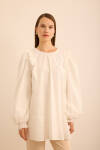 Ekru Fırfır ve Volan Detaylı Cotton Brode Tunik - 1