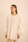 Ekru Fırfır ve Volan Detaylı Cotton Brode Tunik - 4