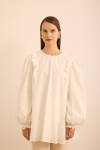 Ekru Fırfır ve Volan Detaylı Cotton Brode Tunik - 2