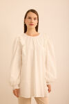 Ekru Fırfır ve Volan Detaylı Cotton Brode Tunik - 1