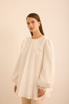 Ekru Fırfır ve Volan Detaylı Cotton Brode Tunik - 3