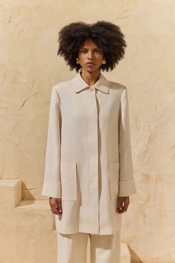 Ekru Geniş Kıvırma Çift Cepli Kap - 3