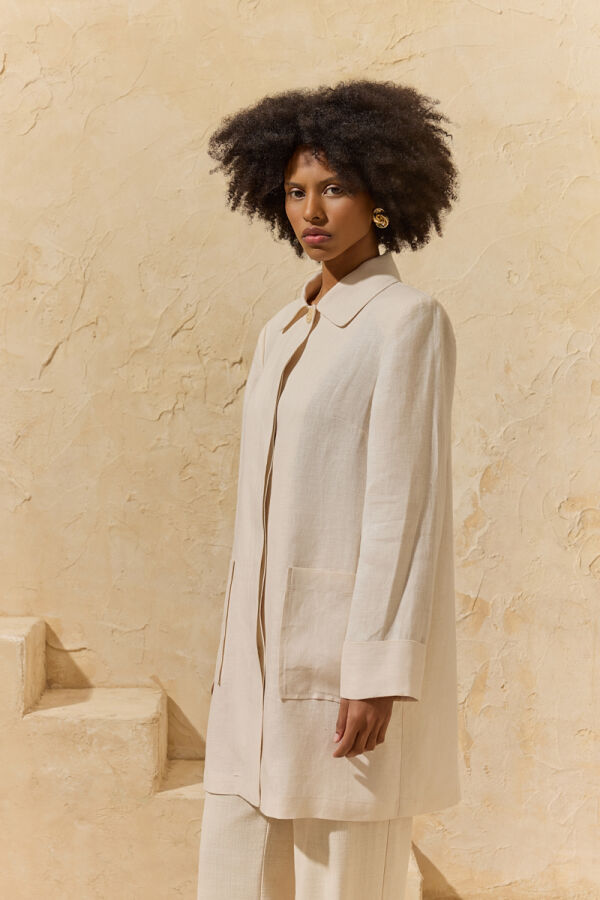 Ekru Geniş Kıvırma Çift Cepli Kap - 4