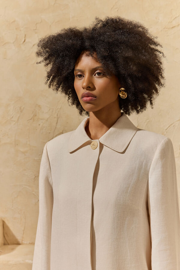 Ekru Geniş Kıvırma Çift Cepli Kap - 5