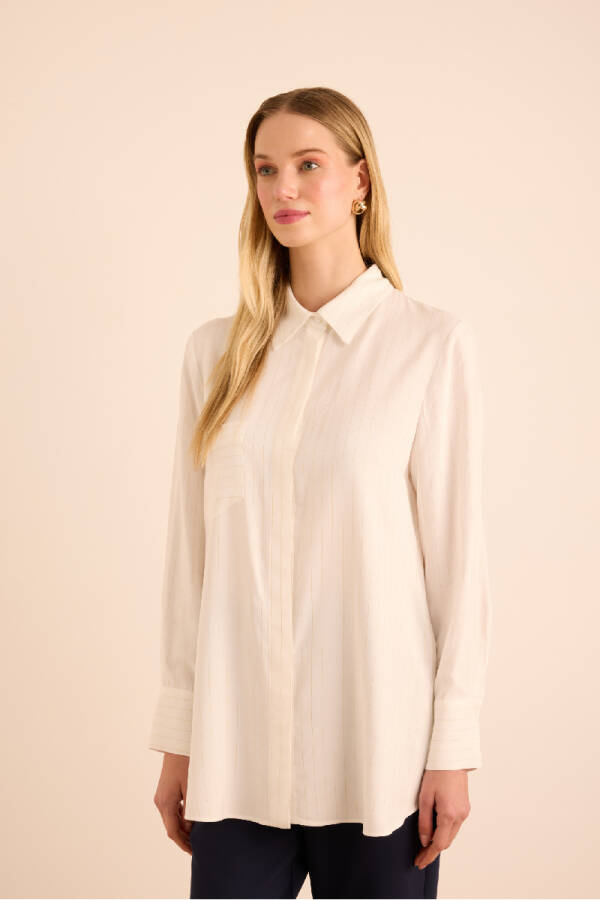 Ekru Gold Sim Çizgili Viscon Gömlek - Aker (1)