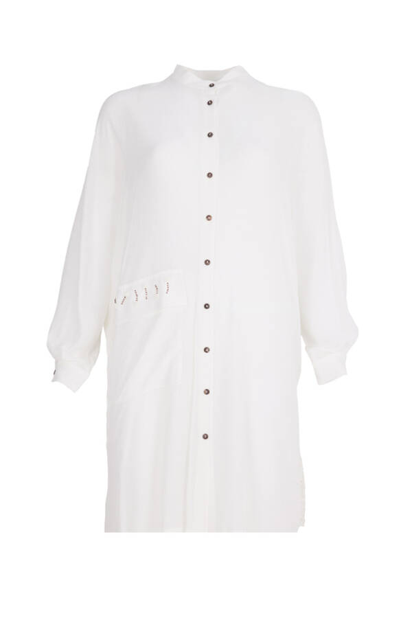 Ekru Güpür Detaylı Rahat Kesim Tunik - 1