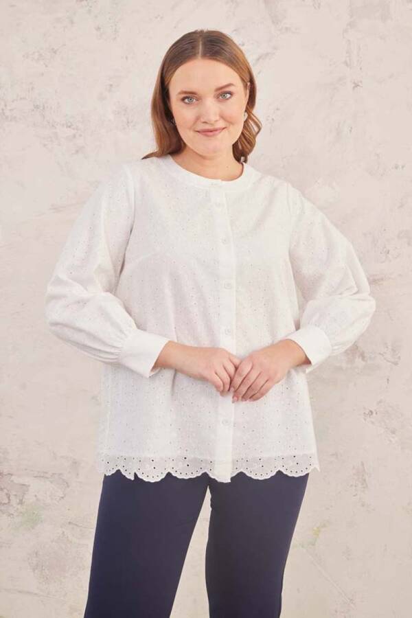 Ekru Hakim Yaka Brode Bluz - 3