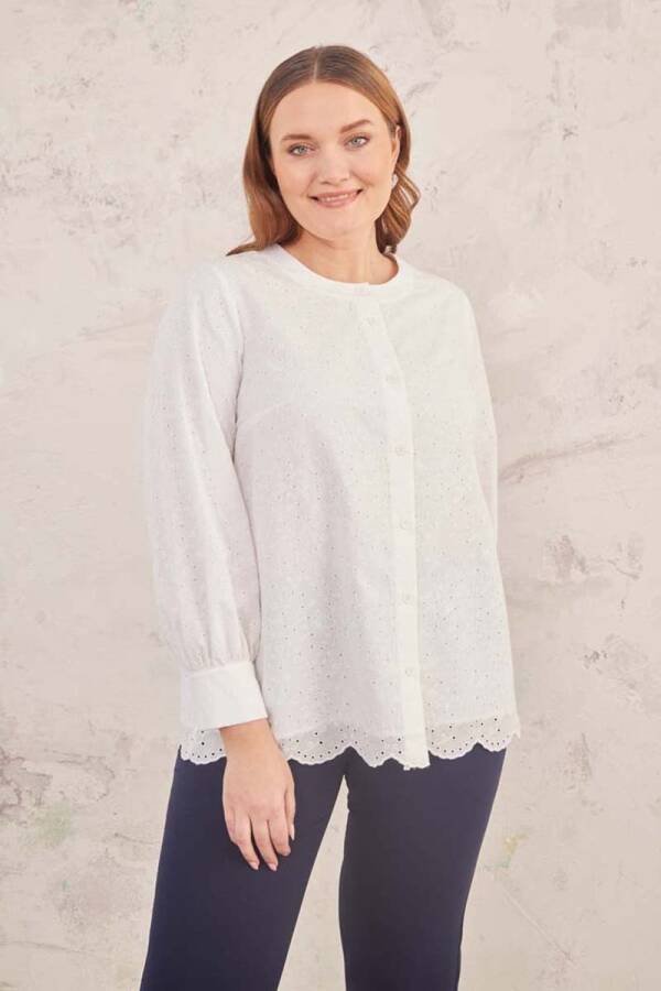 Ekru Hakim Yaka Brode Bluz - 4