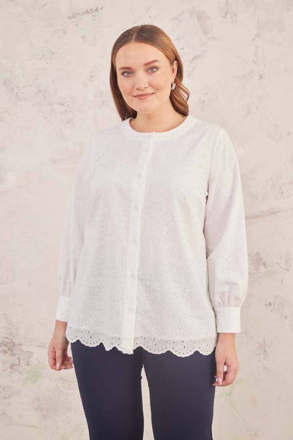 Ekru Hakim Yaka Brode Bluz - 5