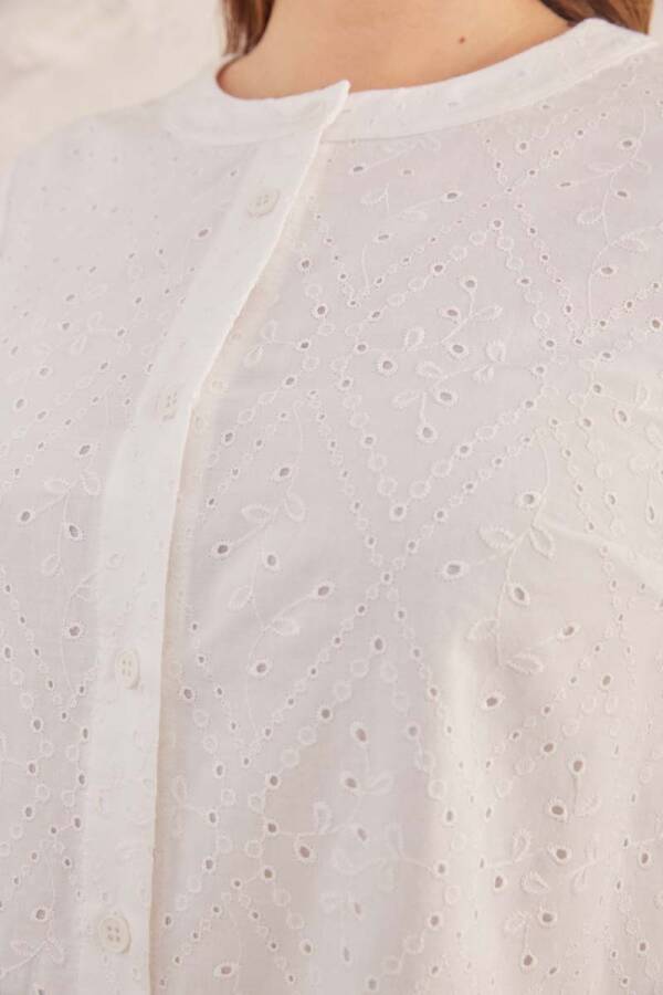 Ekru Hakim Yaka Brode Bluz - 7
