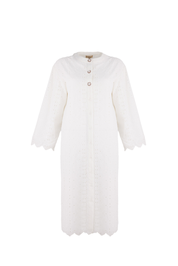 Ekru Hakim Yaka Brode Elbise - 1