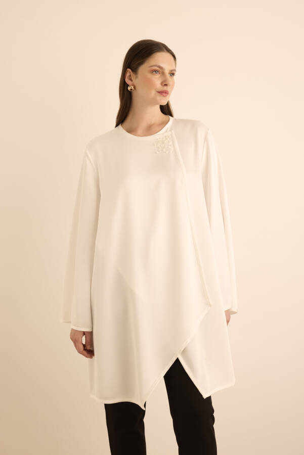 Ekru İnci İşlemeli Tunik - 2