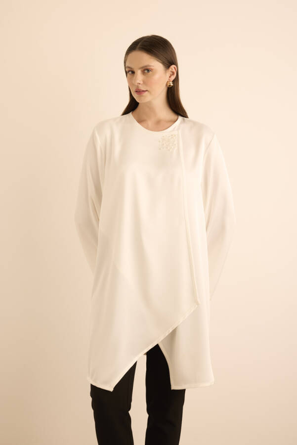 Ekru İnci İşlemeli Tunik - 4