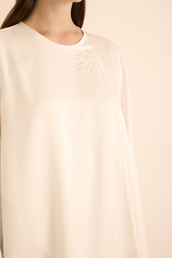 Ekru İnci İşlemeli Tunik - 5