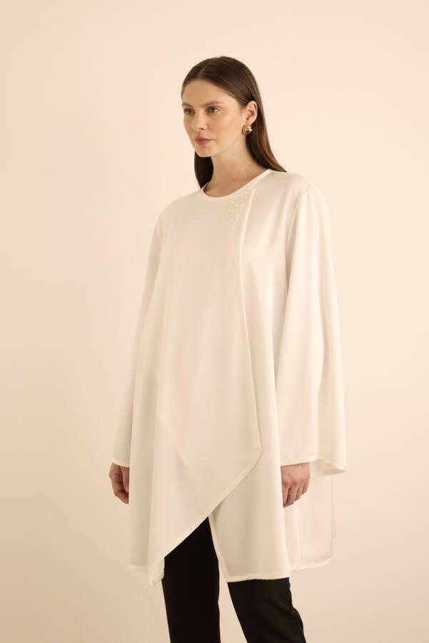 Ekru İnci İşlemeli Tunik - 3