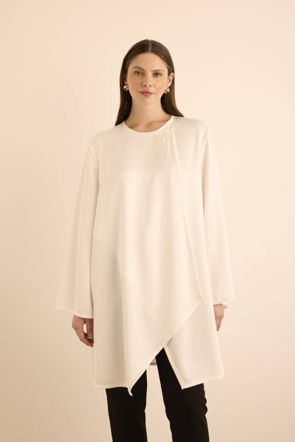 Ekru İnci İşlemeli Tunik - 6
