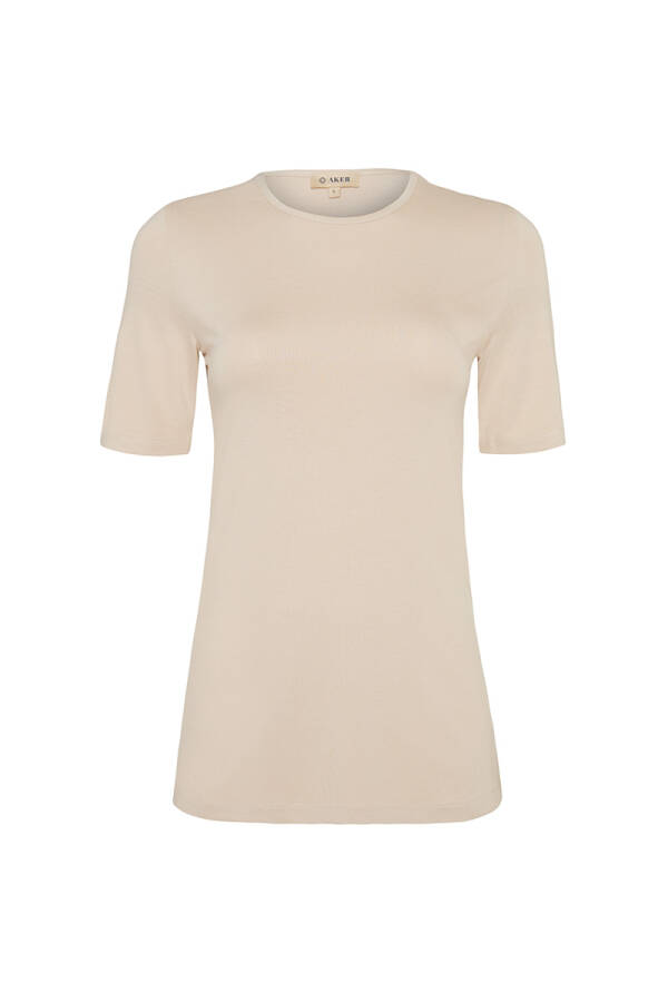 Ekru Kısa Kollu Bisiklet Yaka Body - Aker