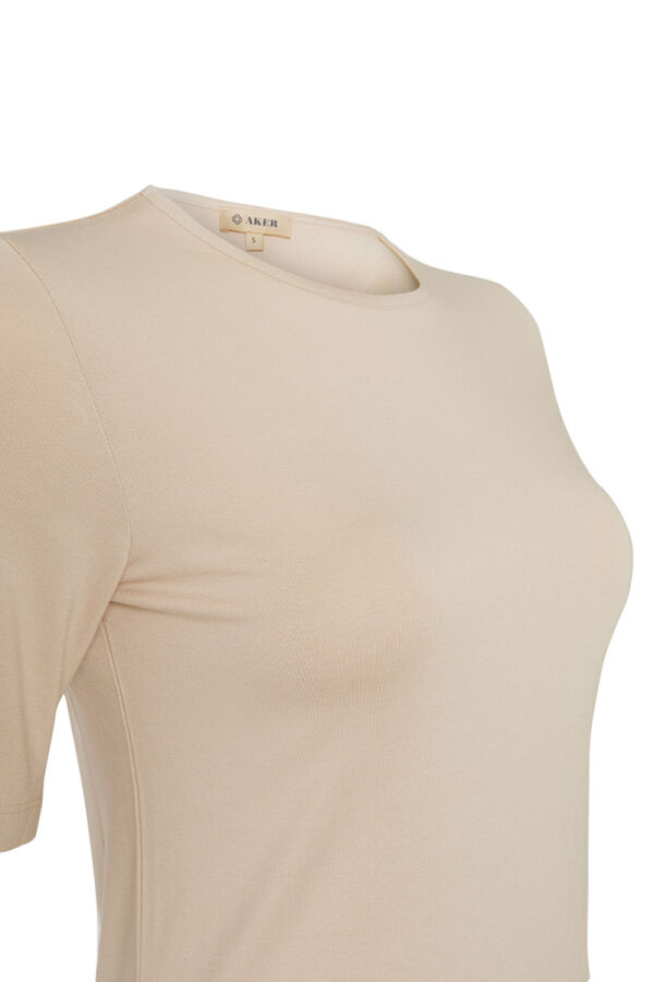 Ekru Kısa Kollu Bisiklet Yaka Body - Aker (1)