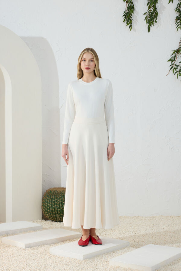 Ekru Klasik Kloş Etek - 3