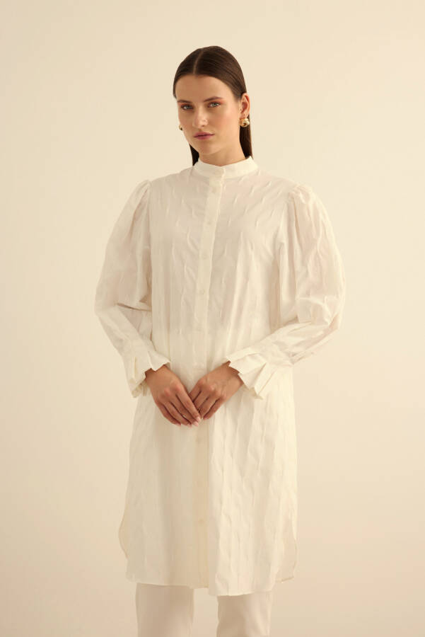 Ekru Kol Ucu Dikiş Detaylı Viscon Tunik - Aker (1)