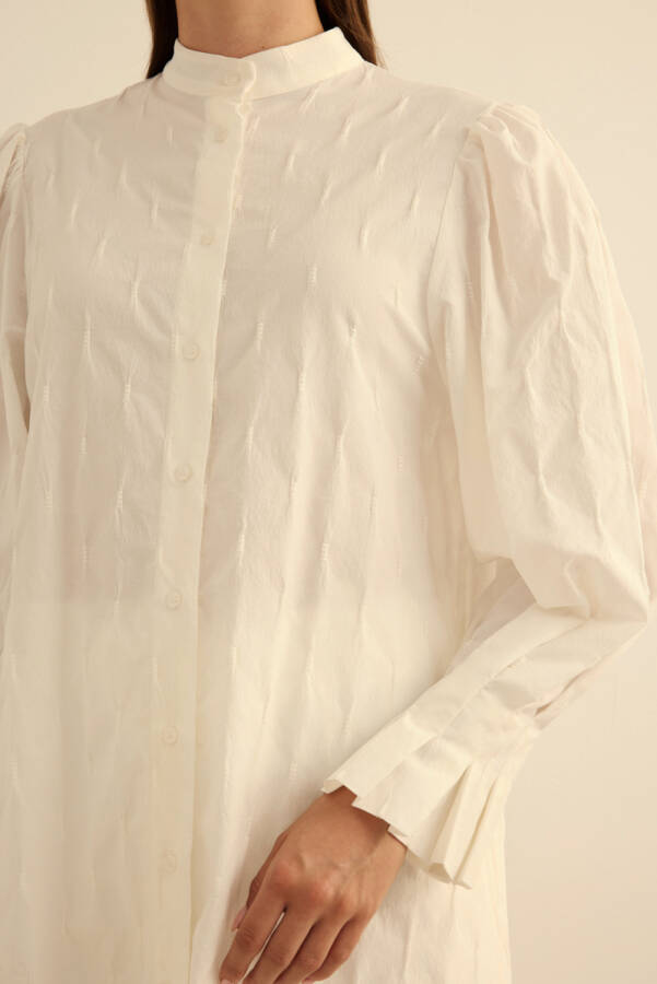 Ekru Kol Ucu Dikiş Detaylı Viscon Tunik - 6