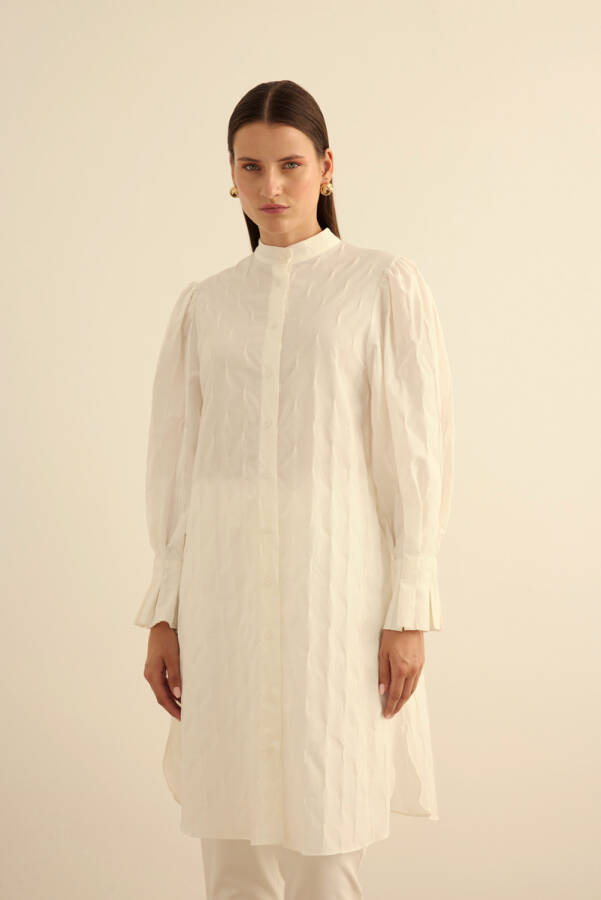 Ekru Kol Ucu Dikiş Detaylı Viscon Tunik - Aker