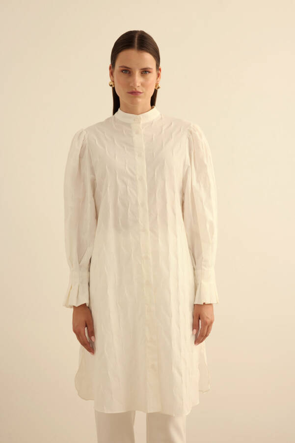 Ekru Kol Ucu Dikiş Detaylı Viscon Tunik - 4