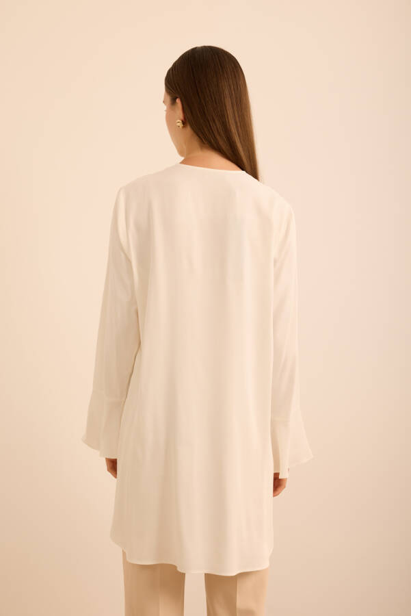 Ekru Kol Ucu Volan Detaylı Rayon Viscon Tunik - 7