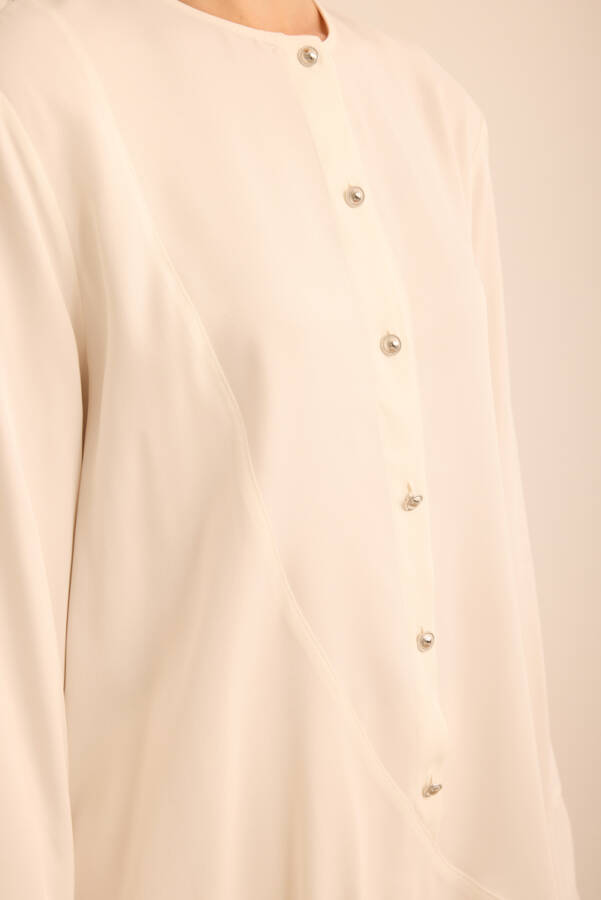 Ekru Kol Ucu Volan Detaylı Rayon Viscon Tunik - 6