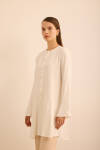 Ekru Kol Ucu Volan Detaylı Rayon Viscon Tunik - 5