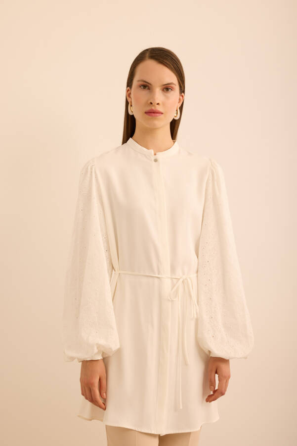 Ekru Kolları Brode Rayon Viscon Tunik - Aker (1)