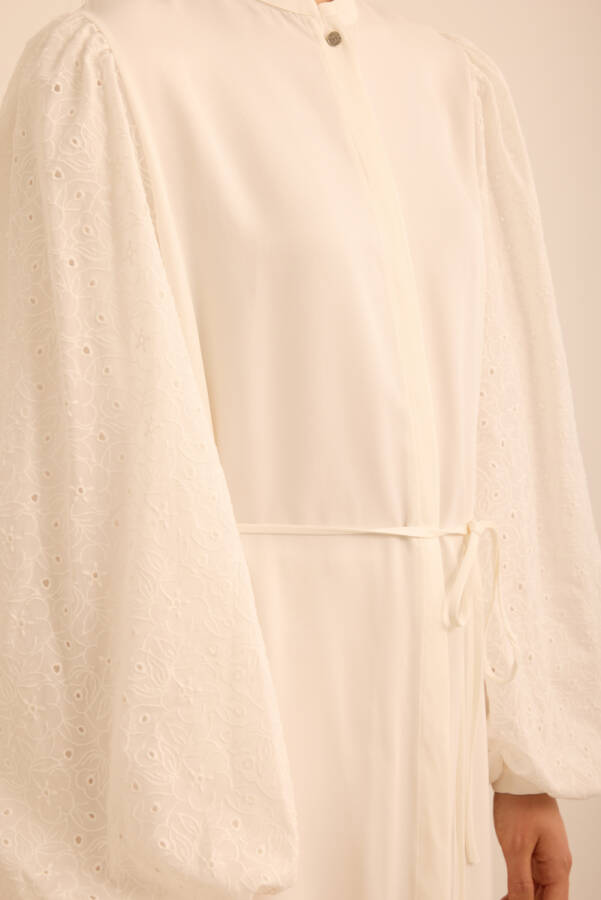 Ekru Kolları Brode Rayon Viscon Tunik - 5