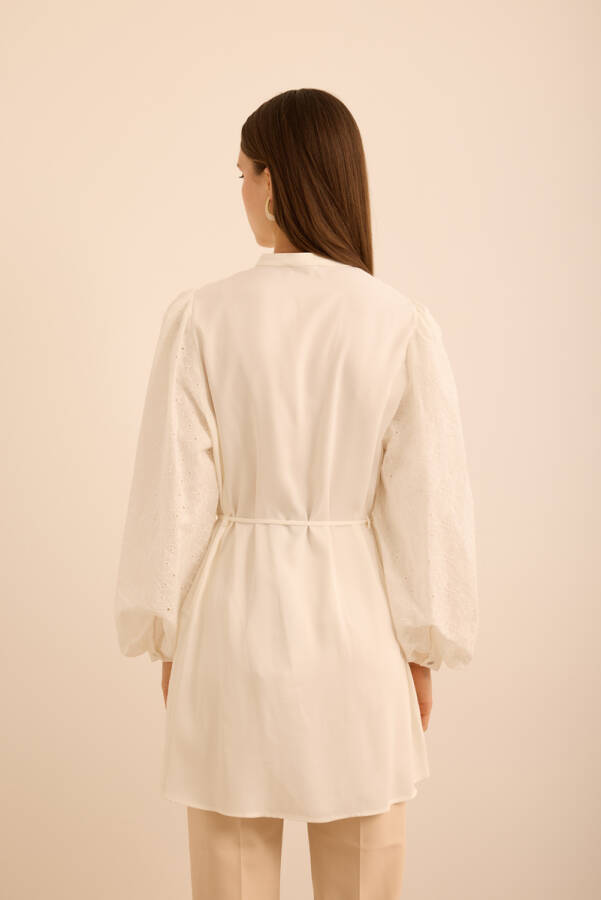 Ekru Kolları Brode Rayon Viscon Tunik - 6