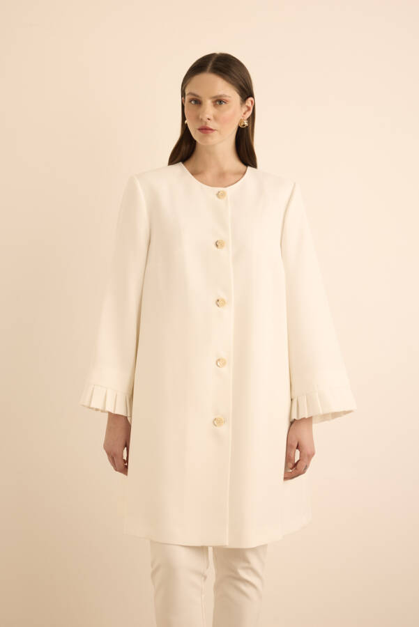 Ekru Kolları Pile Detaylı Kap - 1