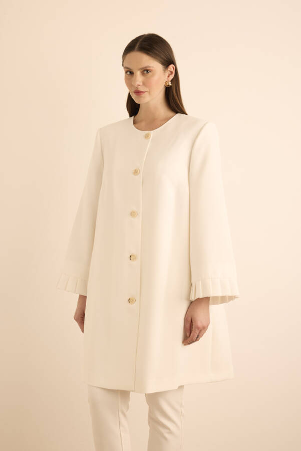 Ekru Kolları Pile Detaylı Kap - 2