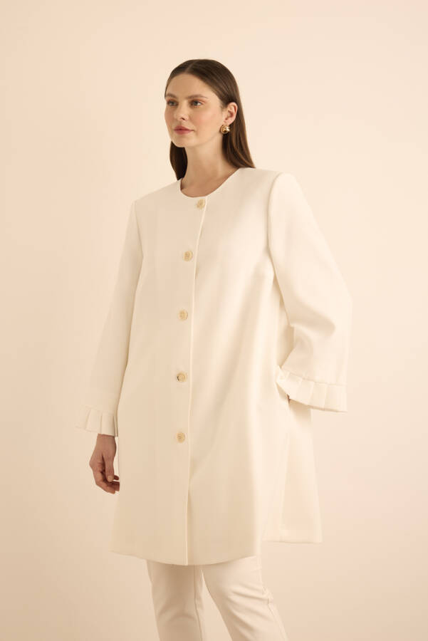 Ekru Kolları Pile Detaylı Kap - 4