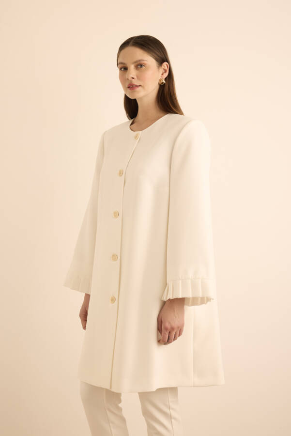 Ekru Kolları Pile Detaylı Kap - 5