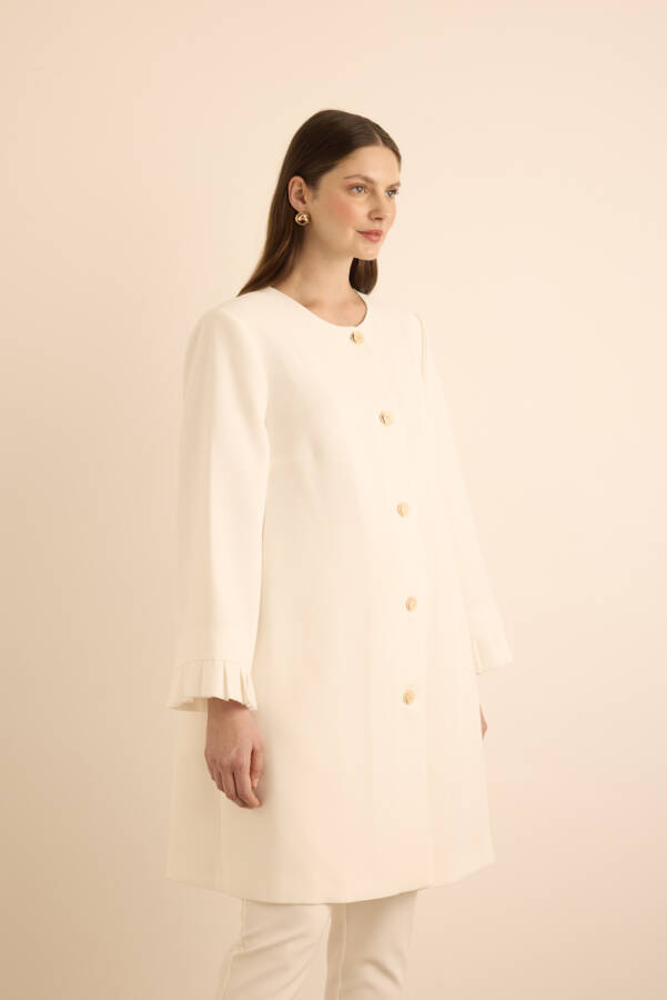 Ekru Kolları Pile Detaylı Kap - 3