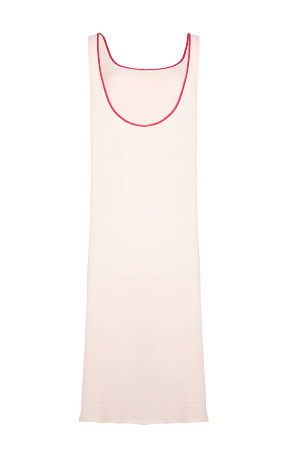 Ekru Koza Nakış Detaylı , Yakası Bordo Biyeli, Viscon Cotton Gecelik - 3