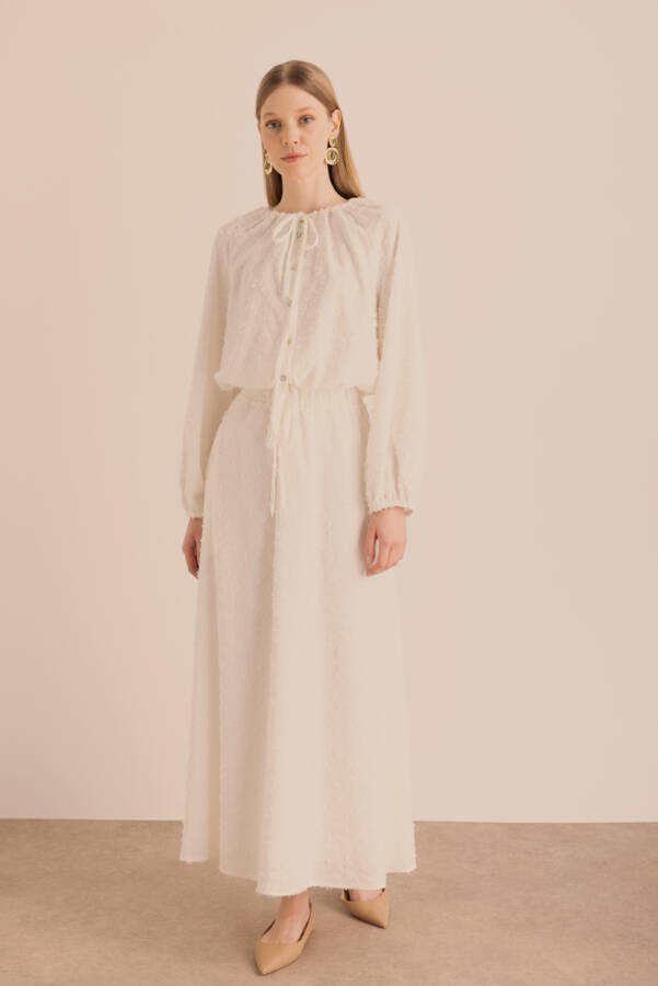 Ekru Kumaşı Püskül Detaylı Astarlı Etek - Aker