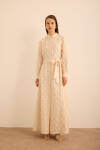 Ekru Kumaşı Püskül Yüzeyli Cotton Gömlek Elbise 
