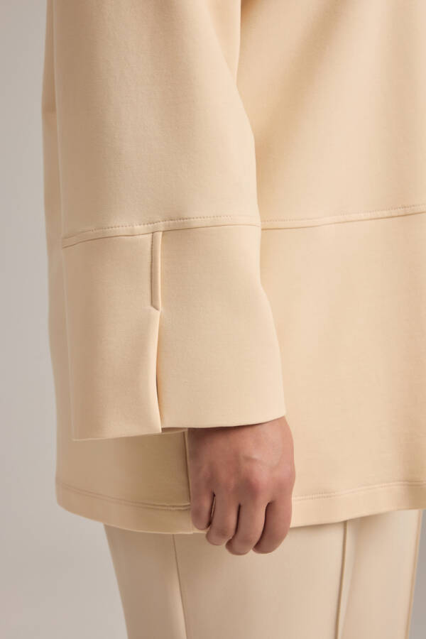 Ekru Kup Detaylı Cotton Sweatshırt - 4