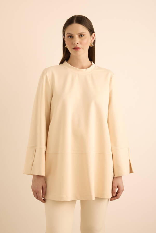 Ekru Kup Detaylı Cotton Sweatshırt - 1
