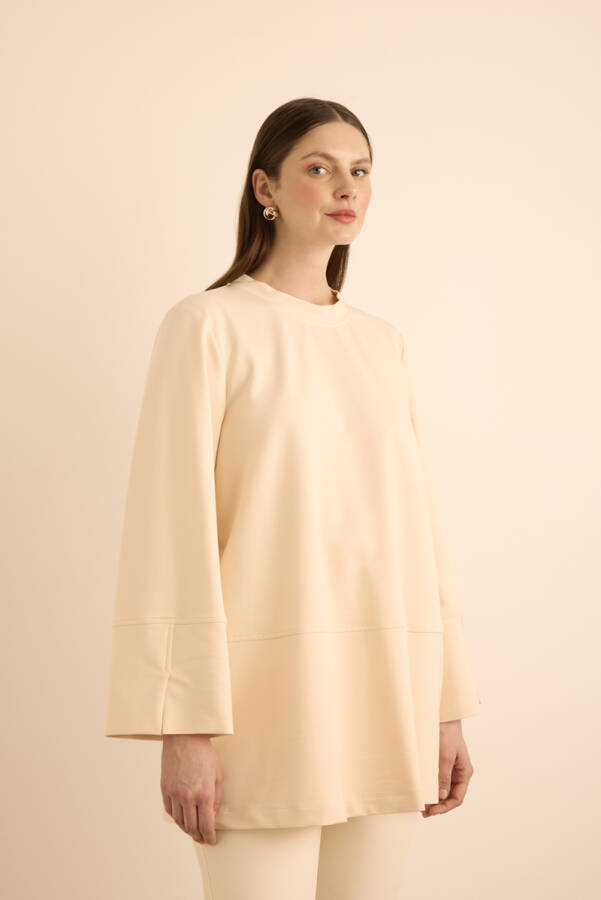 Ekru Kup Detaylı Cotton Sweatshırt - 3