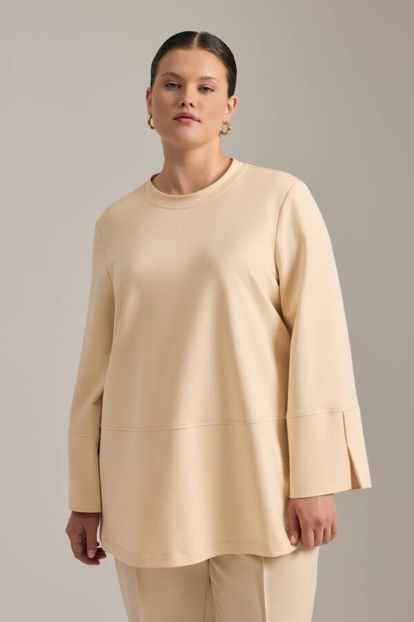 Ekru Kup Detaylı Cotton Sweatshırt - 1