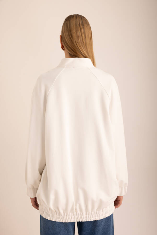 Ekru Logo Detaylı Bomber Ceket - 6