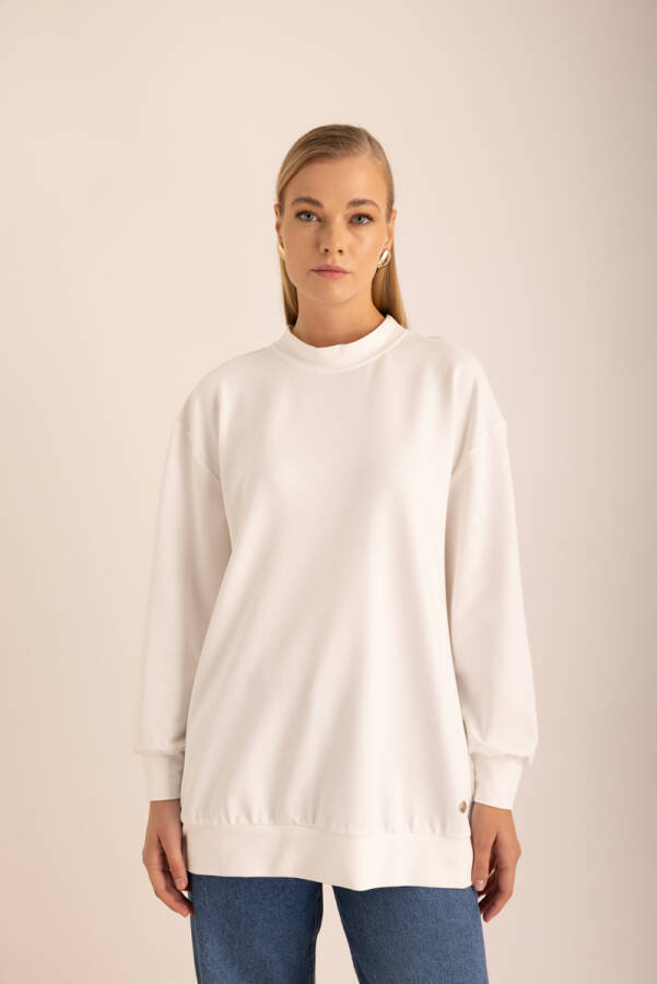 Ekru Logo Detaylı Rahat Kalıp Sweatshirt - 2