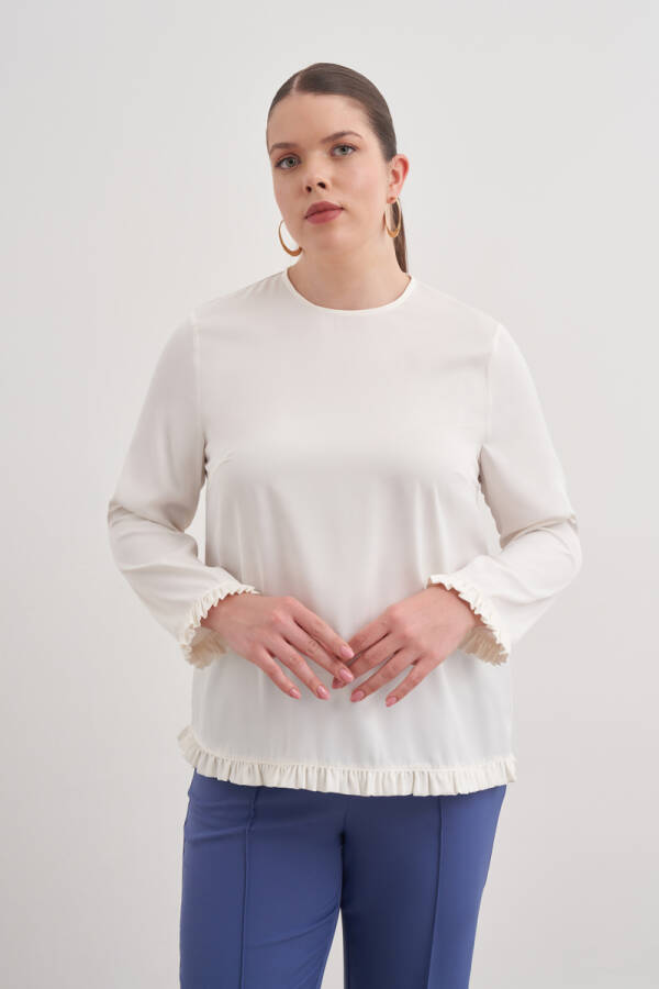 Ekru Minik Fırfır Detaylı Bluz - Aker