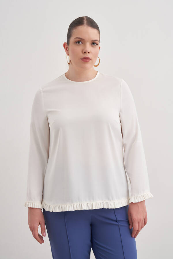Ekru Minik Fırfır Detaylı Bluz - Aker (1)