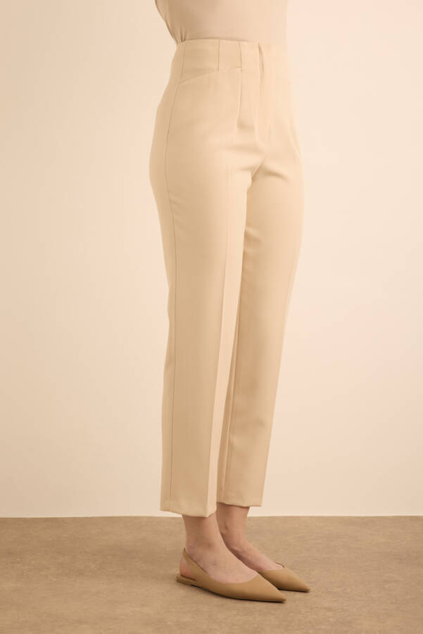 Ekru Önü Cep Detaylı Dokuma Pantolon - 3